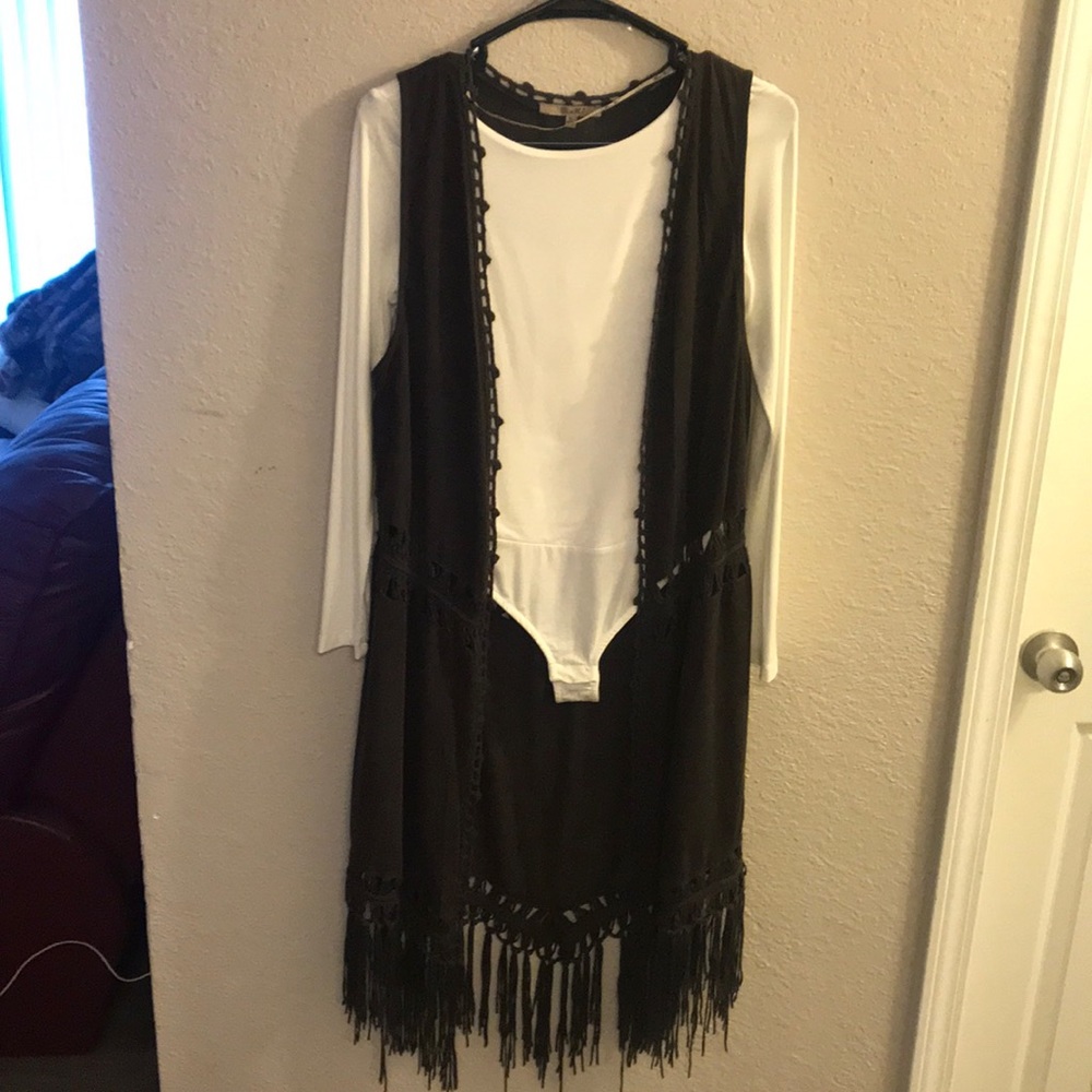 Miss Me Chocolate brown suede fringe kimono - Picture 2 of 5